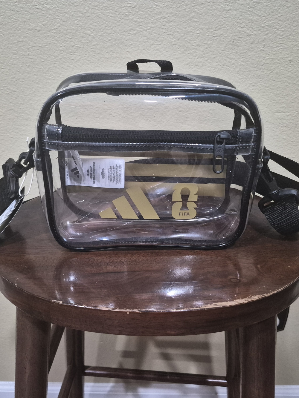 Adidas Clear Crossbody Bag with Black Trim and Gold Logo